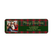 Modern Christmas Plaid Goud Foto Retouradres Etiket (Voorkant)