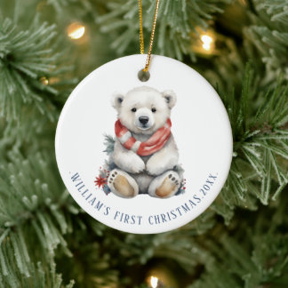 Modern Christmas Polar Beer met rode sjaal Ronde Keramisch Ornament