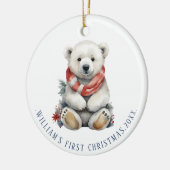 Modern Christmas Polar Beer met rode sjaal Ronde Keramisch Ornament (Links)