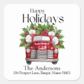 Modern Christmas  Red Truck Retouradres Vierkante Sticker (Voorkant)