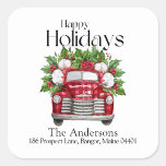 Modern Christmas  Red Truck Retouradres Vierkante Sticker<br><div class="desc">Mooie rode truck met kerstboeket vakantie plein retour adres Stickers! Perfecte vakantie envelop afdichtingen ... Eenvoudige online personalisatie! Afmetingen: 1, 5 inch/20 per vel Ook beschikbaar in 3 inch/6 per vel Gedrukt op wit zuurvrij papier Levendig full-color, full-bleed printen Krasbestendig voorzijde, eenvoudige schil-en-stick achterzijde Verkrijgbaar in een matte of glanzende...</div>