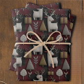 Modern Christmas Reindeer Red And Gold Pattern Inpakpapier Vel