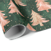 Modern Christmas Roos Gold & Forest Green Glitter Cadeaupapier (Rol Hoek)