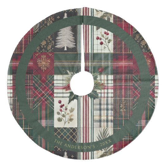 Modern Christmas Rustic Plaid Pattern Fleece Kerstboom Rok (Voorkant)