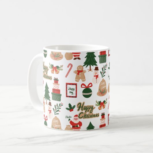 Modern Christmas Santa and Gingerbread Pattern Koffiemok (Voorkant links)