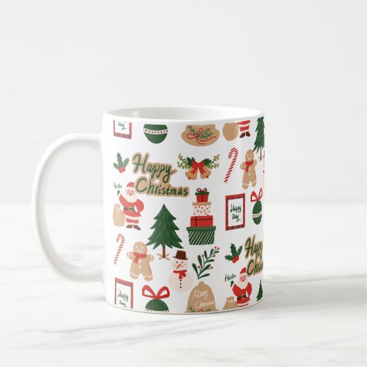 Modern Christmas Santa and Gingerbread Pattern Koffiemok (Links)