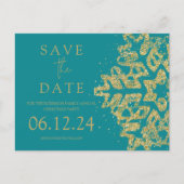Modern Christmas Save The Date Gold Glitter Blauwg Aankondigingskaart (Voorkant)