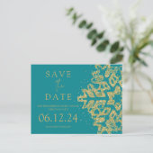 Modern Christmas Save The Date Gold Glitter Blauwg Aankondigingskaart (Staand voorkant)