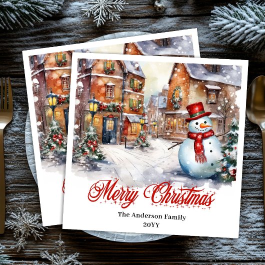 Modern Christmas scene napkins cozy watercolor Servet