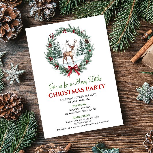Modern Christmas Scene Watercolor Holiday Invite Kaart