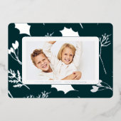 Modern Christmas Silver Botanicals  Folie Feestdagenkaart (Voorkant)