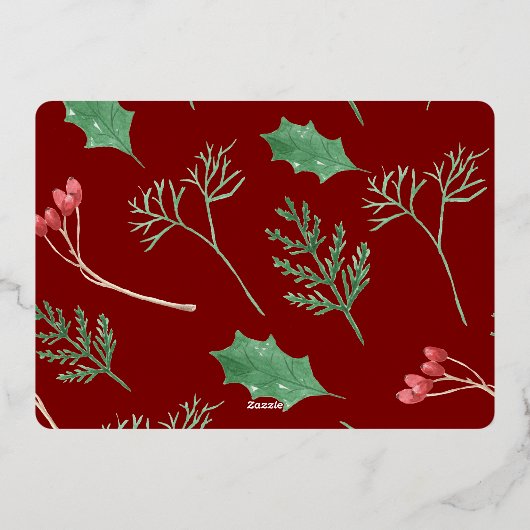 Modern Christmas Silver Botanicals  Folie Feestdagenkaart (Achterkant)