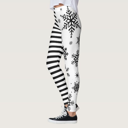 Modern Christmas Snowflake & Stripe Holiday Leggings (Links)