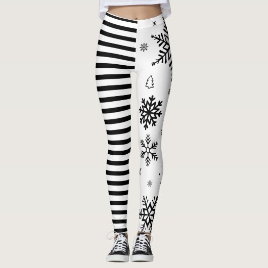 Modern Christmas Snowflake & Stripe Holiday Leggings (Voorkant)