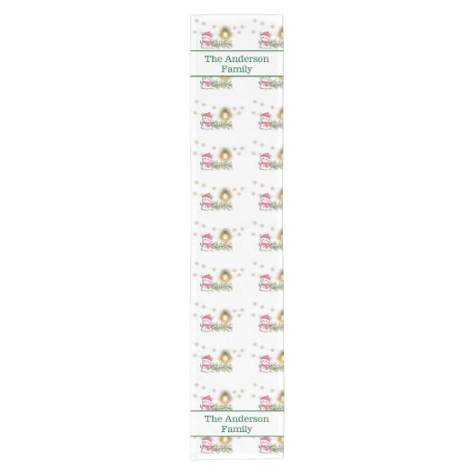 Modern Christmas Snowman Pattern Customizable Name Korte Tafelloper (Voorkant)