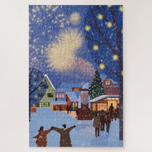 Modern Christmas Town in Snow Art Christmas Legpuzzel (Verticaal)