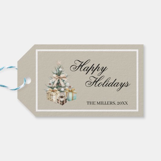 Modern Christmas Tree Gift Bag Cadeaulabel (Achterkant Horizontaal)