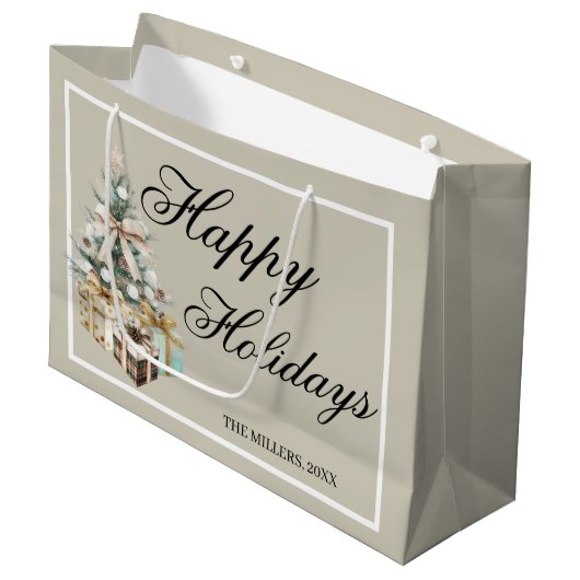 Modern Christmas Tree Gift Bag Groot Cadeauzakje (Voorkant Gekanteld)