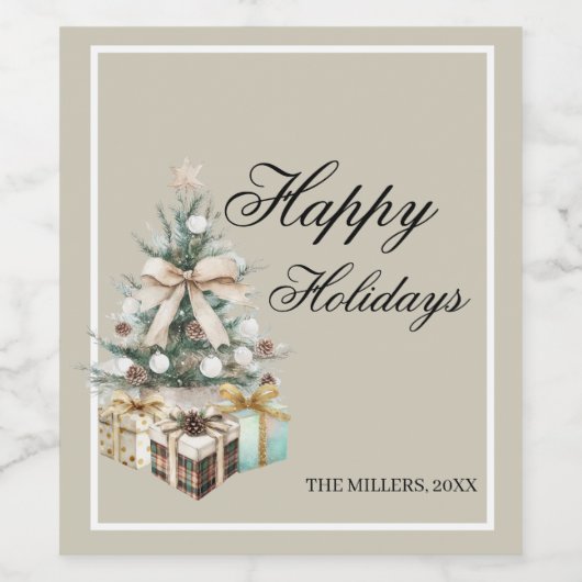 Modern Christmas Tree Gift Bag Wijn Etiket (Enkel label)