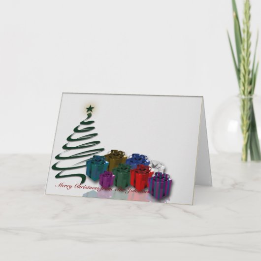 Modern Christmas Tree Graphic met lichte Cadeaus Feestdagen Kaart (Voorkant)