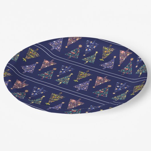 Modern Christmas Tree Party Borden - set 3 Papieren Bordje (Gekanteld)