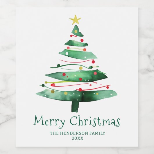 MODERN  CHRISTMAS TREE WIJN ETIKET (Enkel label)