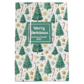 Modern Christmas trees gift bag red green gold  Medium Cadeauzakje (Achterkant)