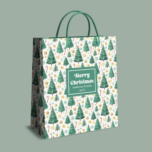 Modern Christmas trees gift bag red green gold  Medium Cadeauzakje