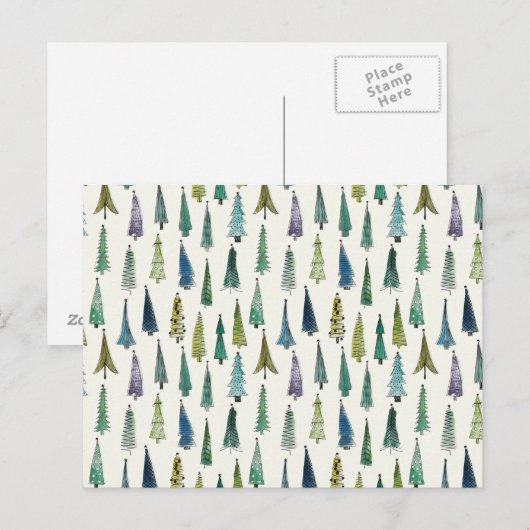 Modern Christmas Trees Illustrated Pattern Briefkaart (Voorkant / Achterkant)