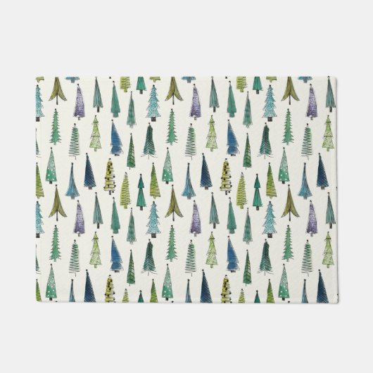 Modern Christmas Trees Illustrated Pattern Deurmat (Voorkant)