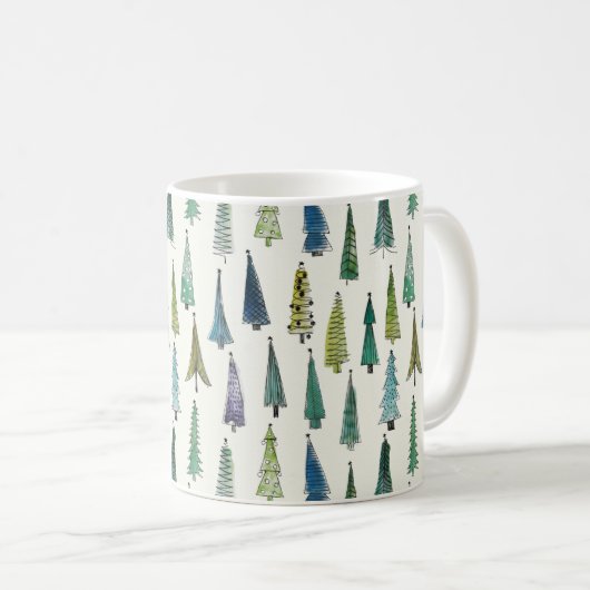 Modern Christmas Trees Illustrated Pattern Koffiemok (Voorkant rechts)