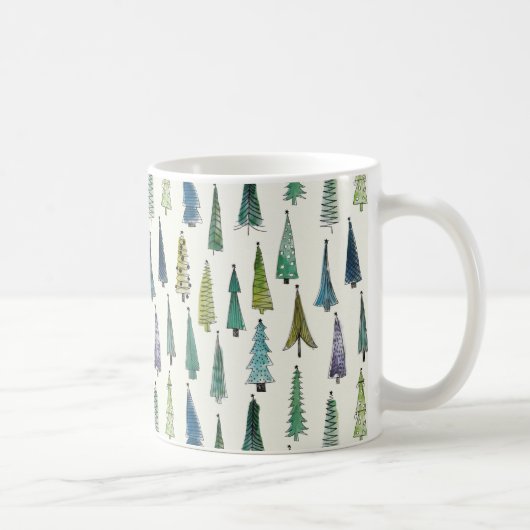 Modern Christmas Trees Illustrated Pattern Koffiemok (Rechts)