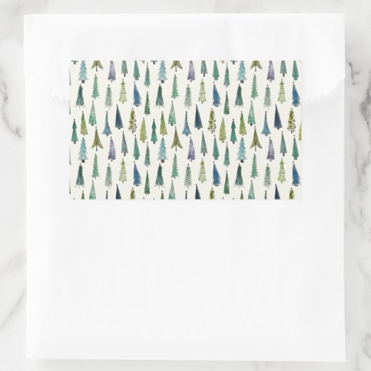 Modern Christmas Trees Illustrated Pattern Rechthoekige Sticker (Tas)