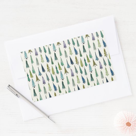 Modern Christmas Trees Illustrated Pattern Rechthoekige Sticker (Envelop)