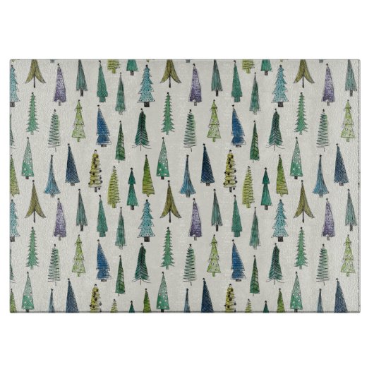 Modern Christmas Trees Illustrated Pattern Snijplank (Voorkant)