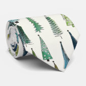 Modern Christmas Trees Illustrated Pattern Stropdas (Opgerold)
