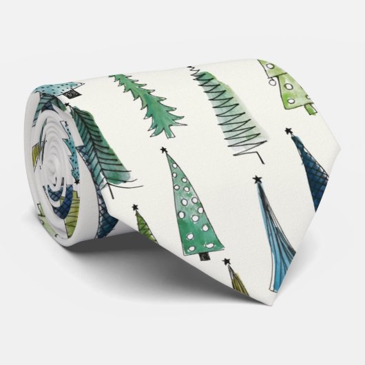 Modern Christmas Trees Illustrated Pattern Stropdas (Opgerold)