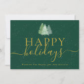 Modern Christmas Trees Logo Green Gold Business Feestdagenkaart (Voorkant)