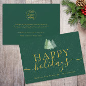 Modern Christmas Trees Logo Green Gold Business Feestdagenkaart