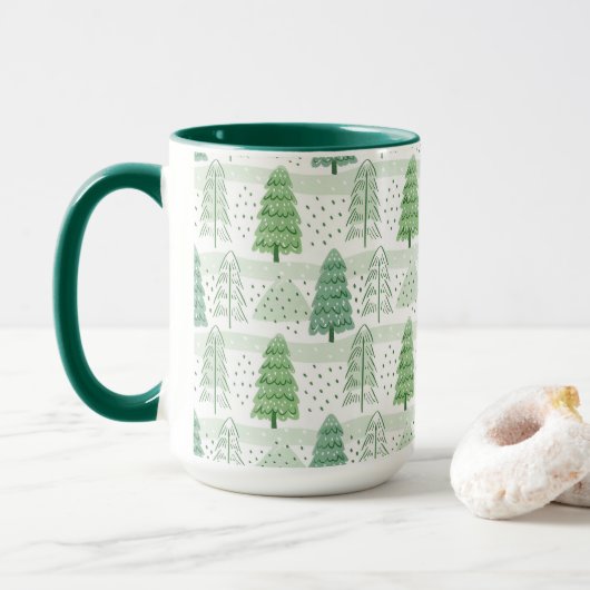Modern Christmas Trees Pattern Mok (Met donut)