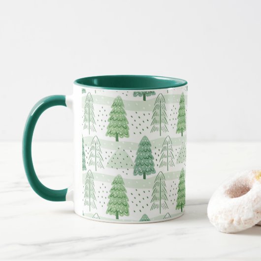 Modern Christmas Trees Pattern Mok (Met donut)