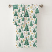 Modern Christmas trees red green gold bath towel Bad Handdoek (Insitu)