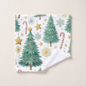 Modern Christmas trees red green gold bath towel Bad Handdoek (Wasdoekje)