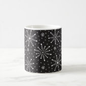 Modern Christmas White Snowflake & Black night sky Koffiemok (Center)