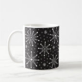 Modern Christmas White Snowflake & Black night sky Koffiemok (Links)