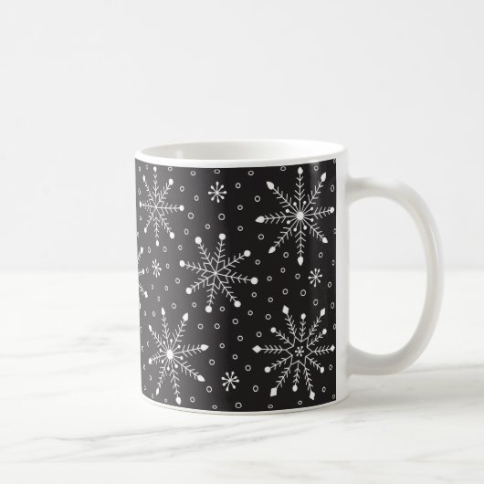 Modern Christmas White Snowflake & Black night sky Koffiemok (Rechts)