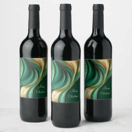 Modern Christmas Wine Label - Groen en Goud- Wijn Etiket