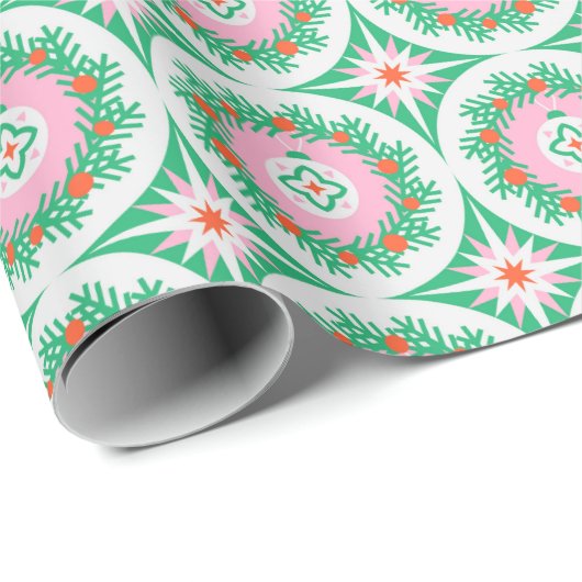 Modern Christmas Wreath Geometric Floral Pattern  Cadeaupapier (Rol Hoek)