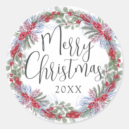 Modern Christmas Wreath Retouradres Ronde Sticker (Voorkant)