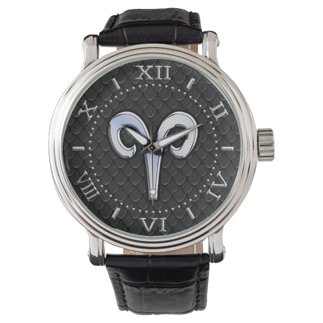 Modern Chrome like Aries Zodiac Sign Dial Horloge (Voorkant)